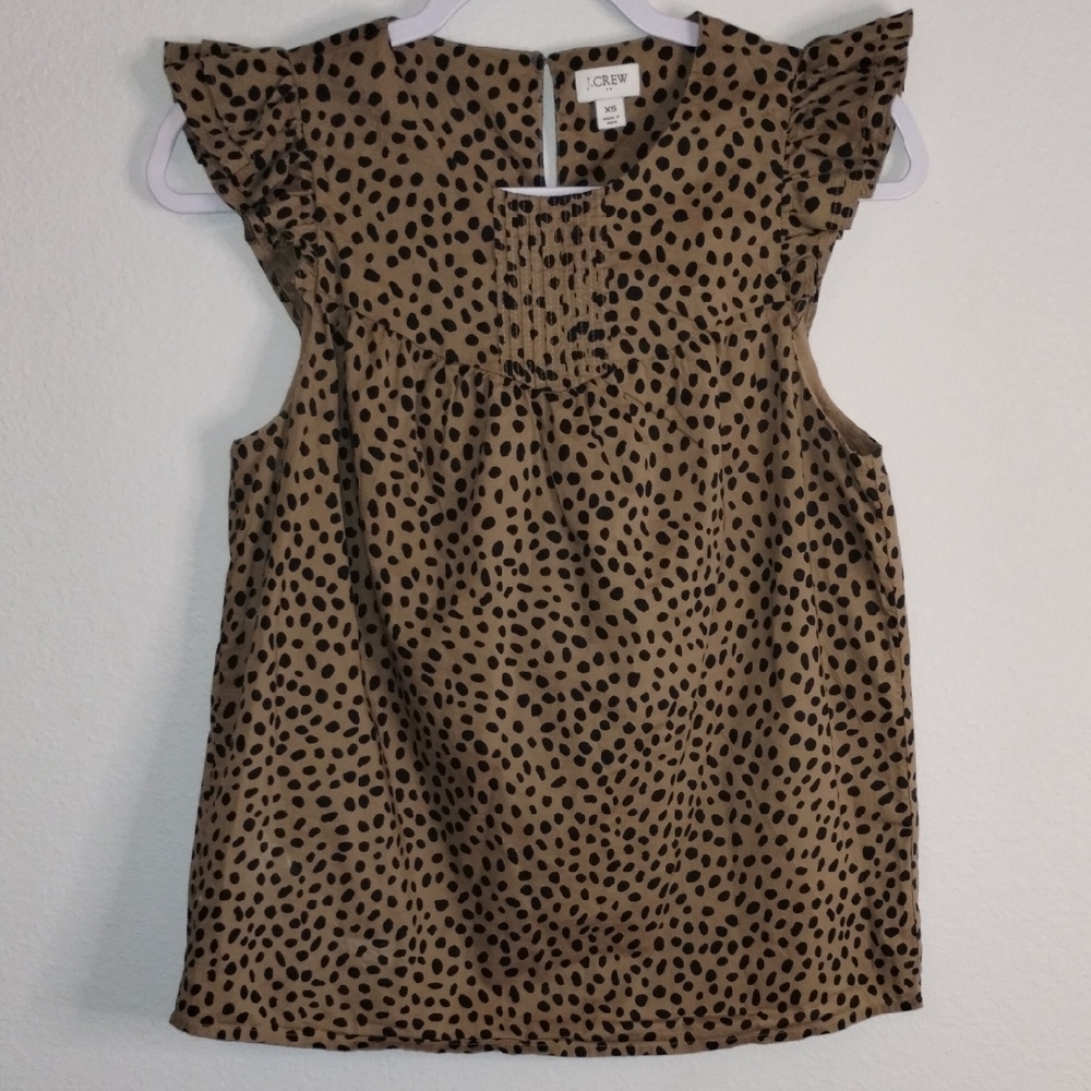 J. Crew Brown Flutter Sleeve Blouse with Ruffled Details